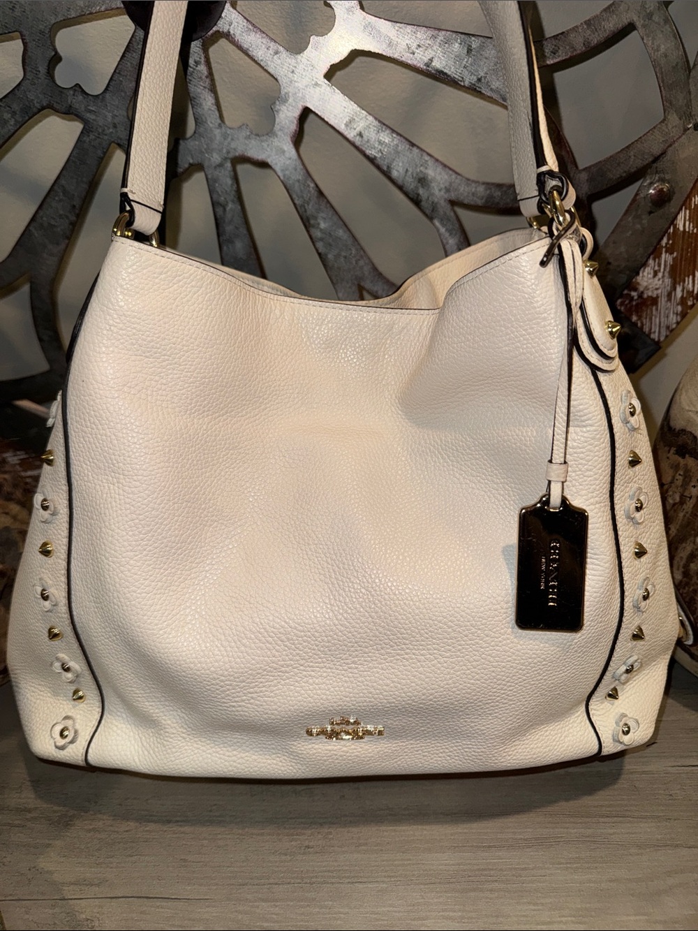 Coach Pebbled Leather Shoulder Bag in Chalk with Gold Hardware
